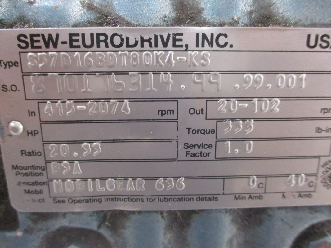 SEW-EURODRIVE S57D16BDT80K4-KS UNMP