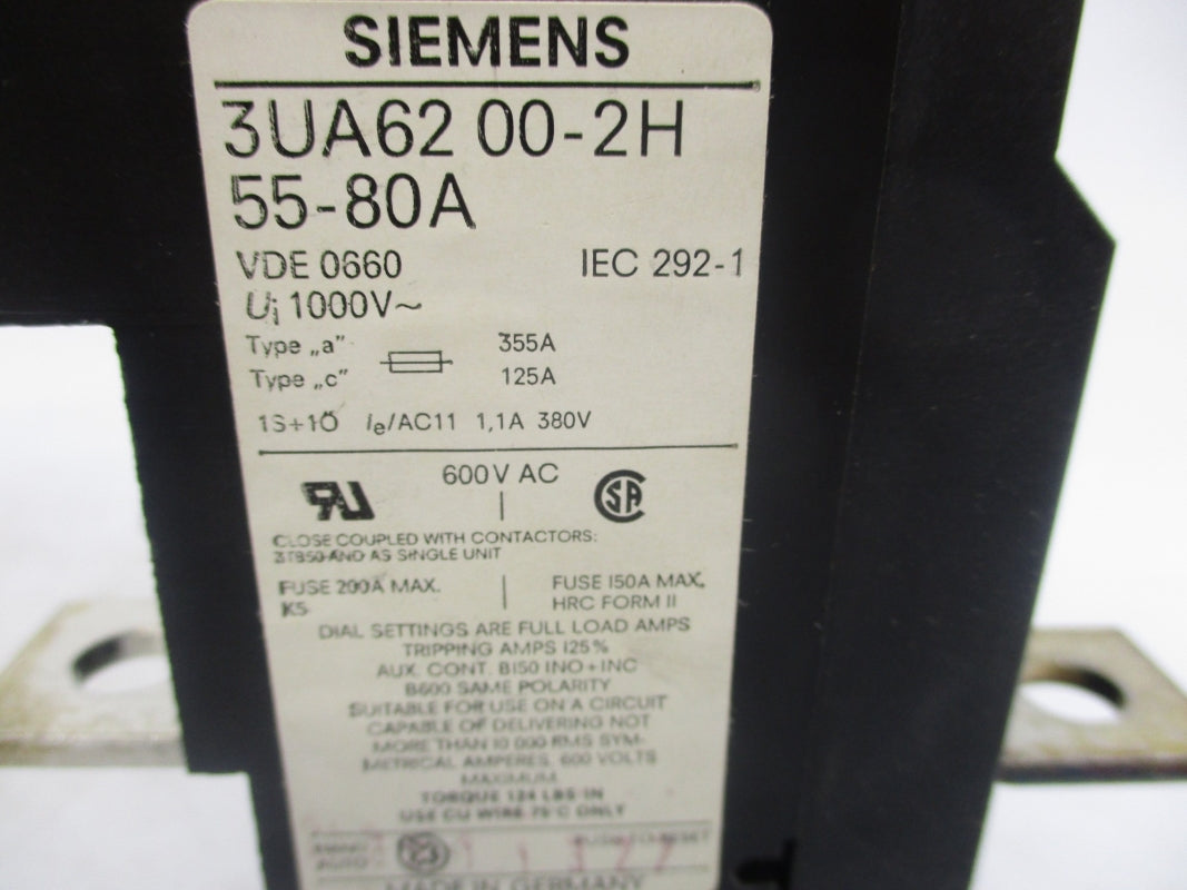 SIEMENS 3UA6200-2H 600VAC 55-80A NSMP