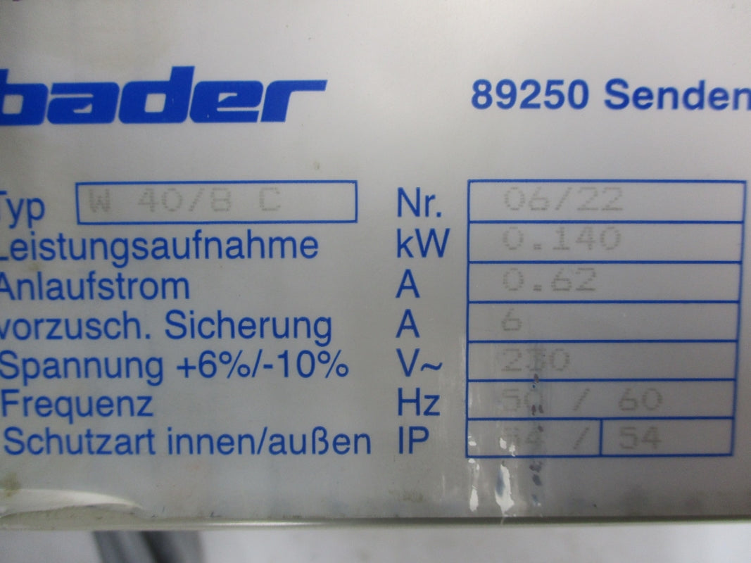 BADER W 40/8 C 230V UNMP