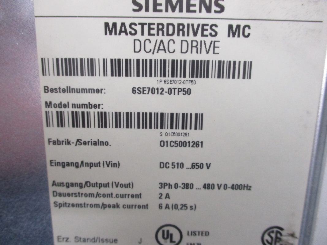 SIEMENS 6SE7012-0TP50 6A 480V NSMP