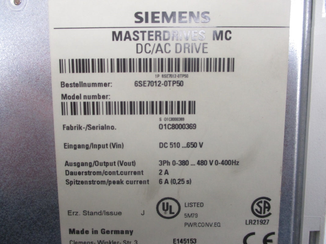 SIEMENS 6SE7012-0TP50 480V NSNP