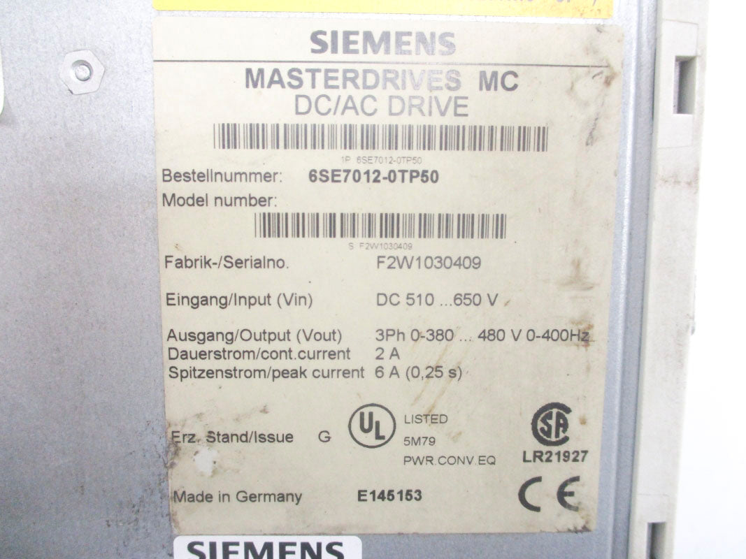SIEMENS 6SE7012-0TP50 650V 6A UNMP