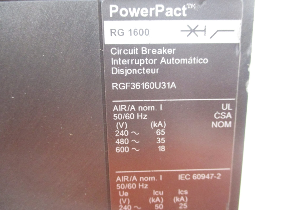 SQUARE D RGF36160U31A SER. 1 600V 1600A NUPI
