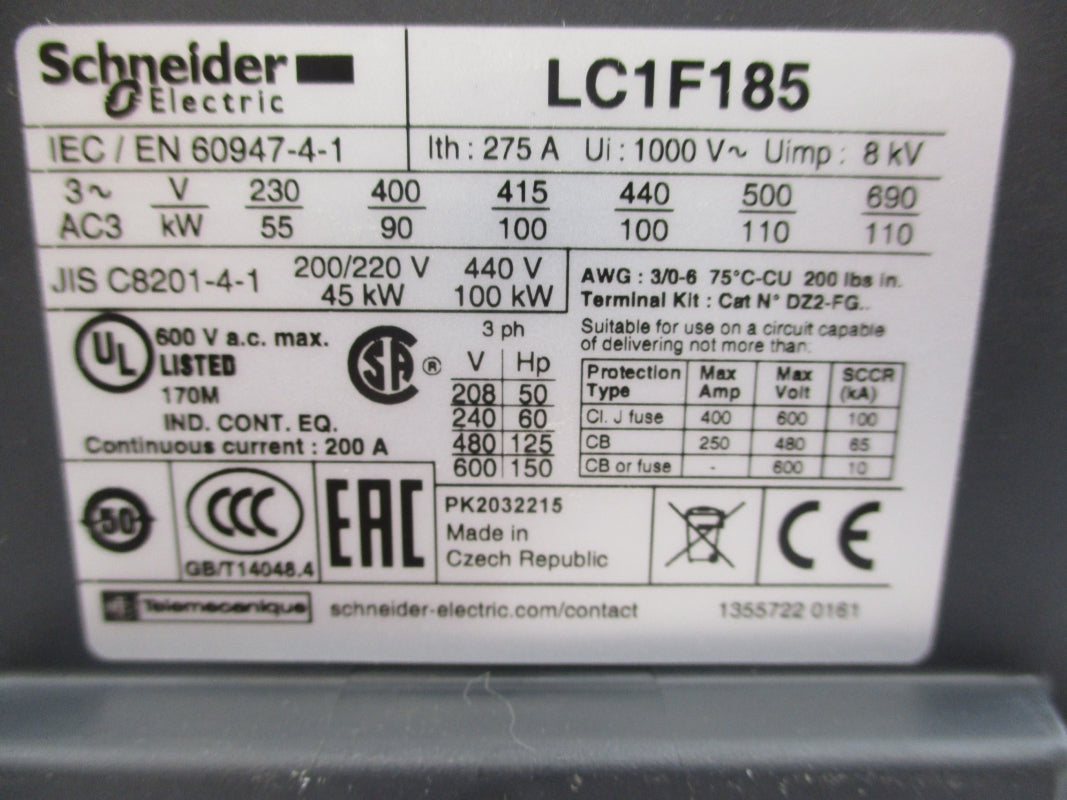SCHNEIDER ELECTRIC LC1F185 275A NUPI