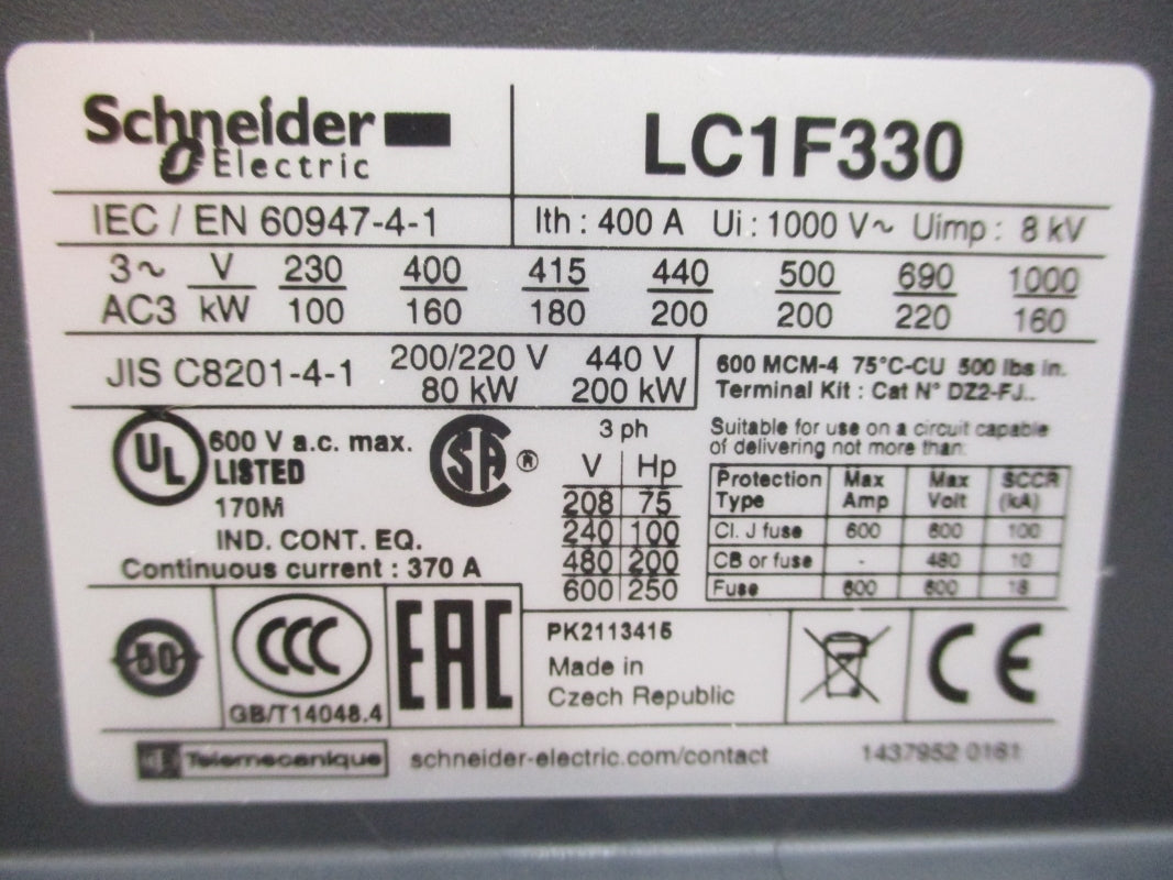 SCHNEIDER ELECTRIC LC1F330 600VAC 370A NSNP