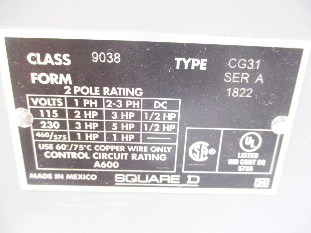 SQUARE D 9038CG31 SER. A 575V (AS PICTURED) NSNP