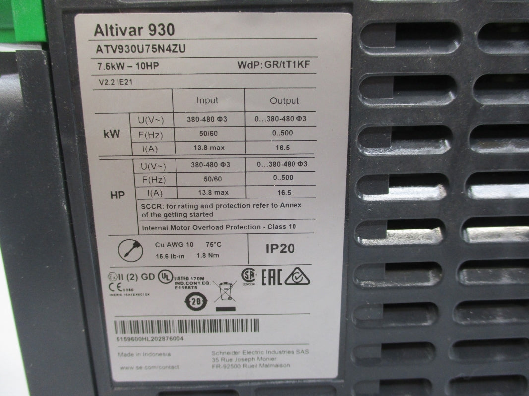 SCHNEIDER ELECTRIC ATV930U75N4ZU 480V 13.8A (AS PICTURED) NSNP