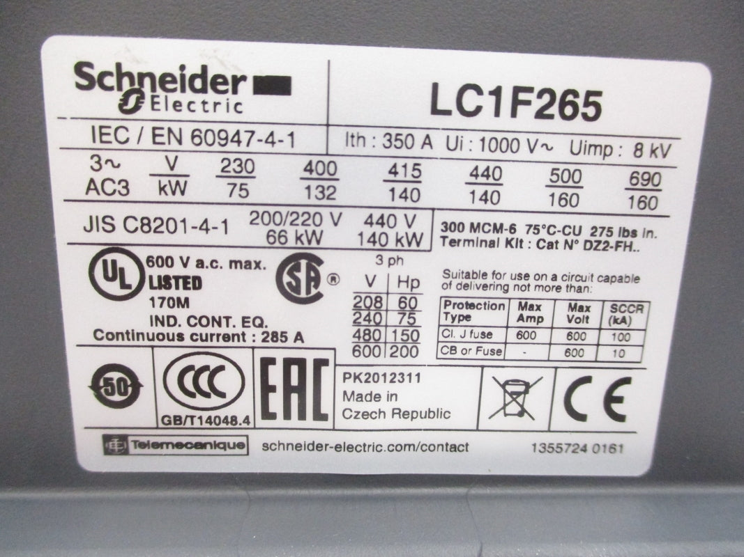 SCHNEIDER ELECTRIC LC1F265 120-127V 265A NSNP