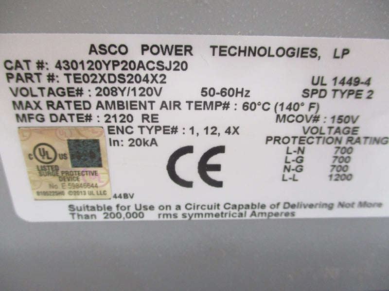 ASCO 430120YP20ACSJ20 TE02XDS204X2 120V NSNP