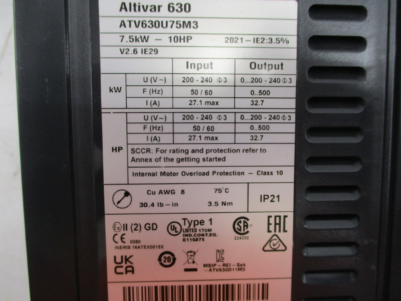 SCHNEIDER ELECTRIC ATV630U75M3 200-240V 27.1A NSNP