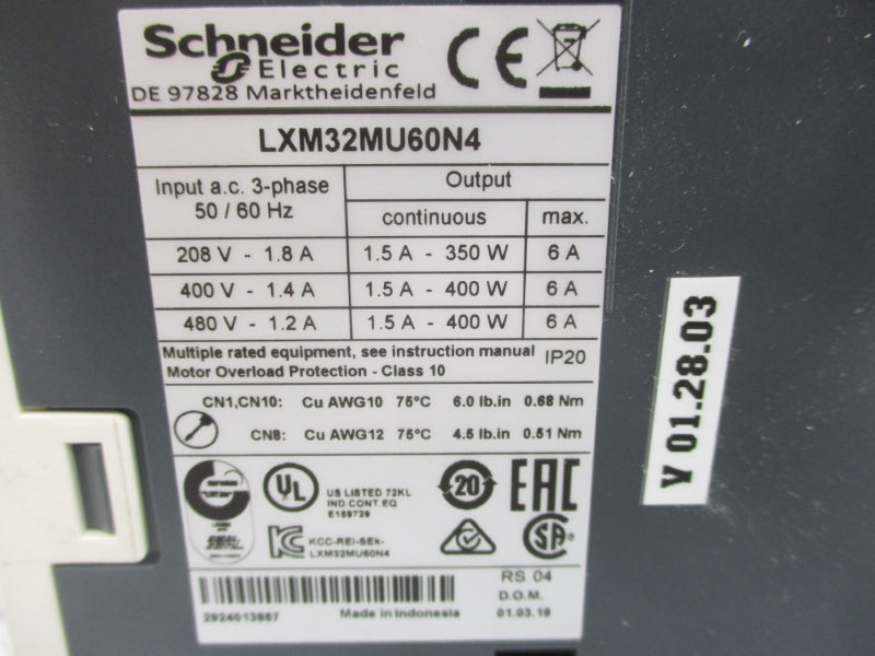 SCHNEIDER ELECTRIC LXM32MU60N4 480V 1.2A NSNP