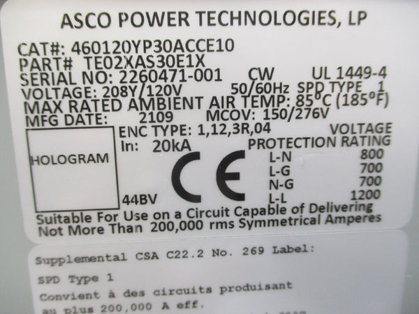 ASCO 460120YP30ACCE10 TE02XAS30E1X 120V NSNP