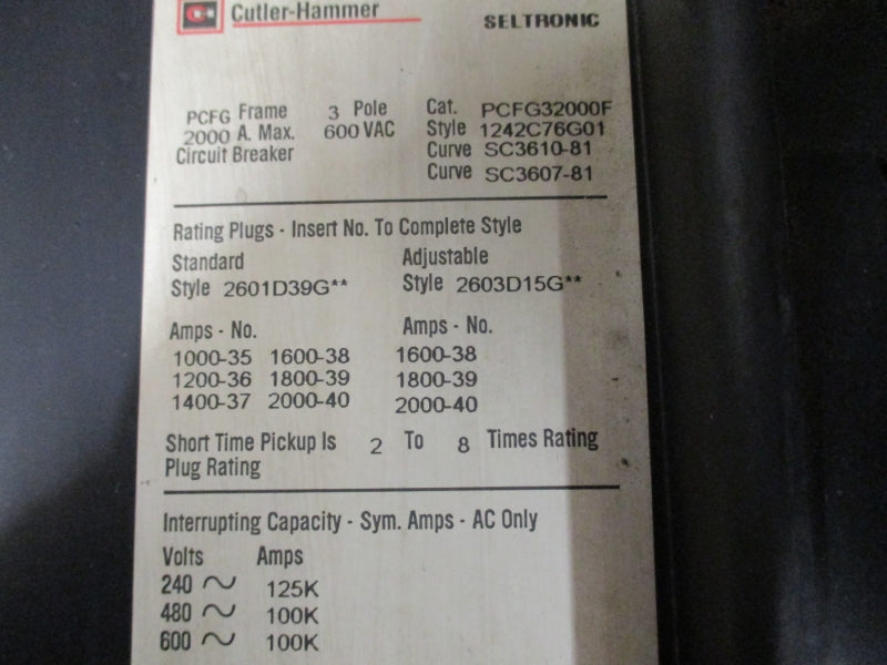 CUTLER HAMMER PCFG32000F 124C76G01 600V 2000A (AS PICTURED) NSNP