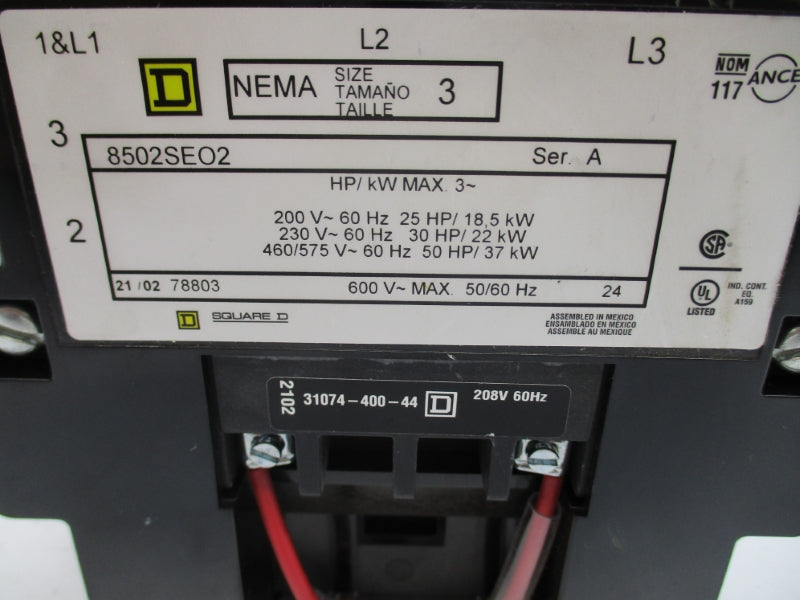 SQUARE D 8502SEO2V08 SER. A 208V NSNP