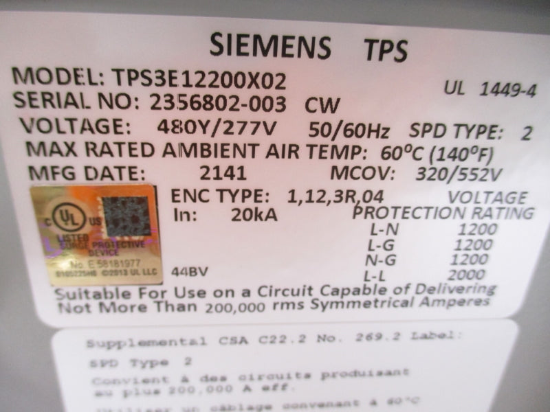 SIEMENS TPS3E12200X02 277V NSNP