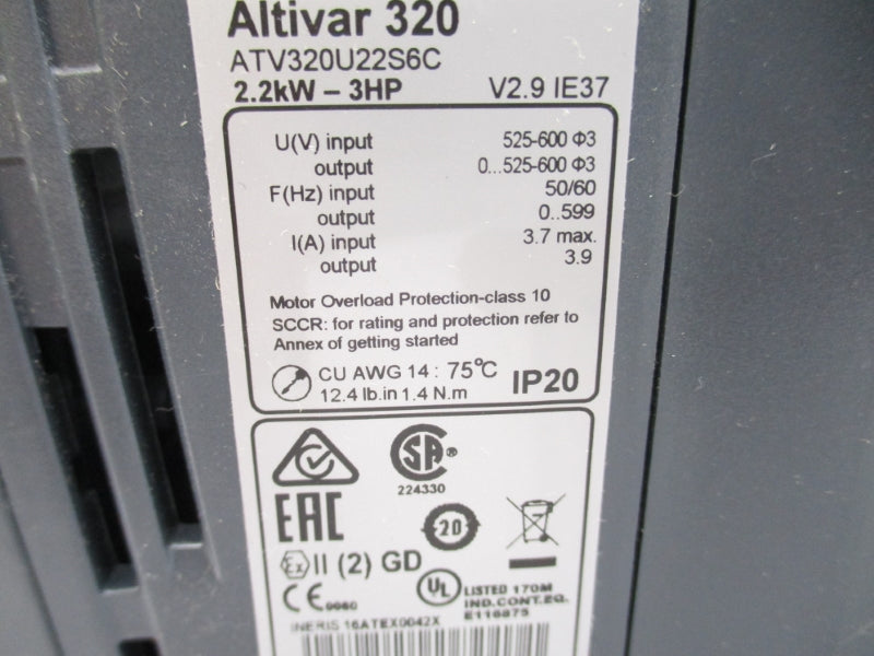 SCHNEIDER ELECTRIC ATV320U22S6C 525-600V 3.7A F/W V2.9 NSNP