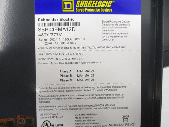 SQUARE D SSP04EMA12D SER. 002 277V NSNP