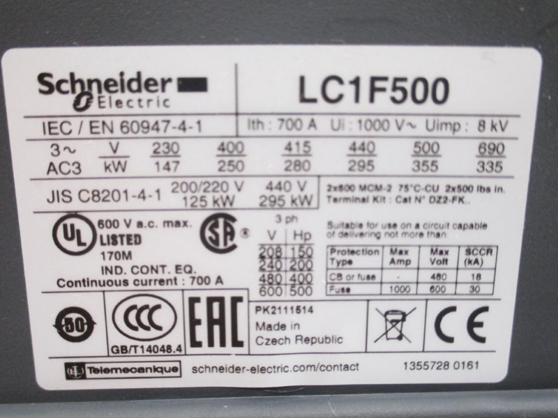 SCHNEIDER ELECTRIC LC1F500 (NO COIL) NSNP