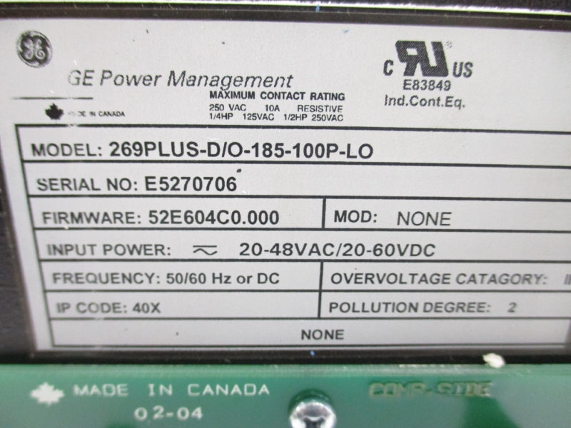GENERAL ELECTRIC 269PLUS-D/O-185-100P-LO FW 52E604C0.000 NSNP