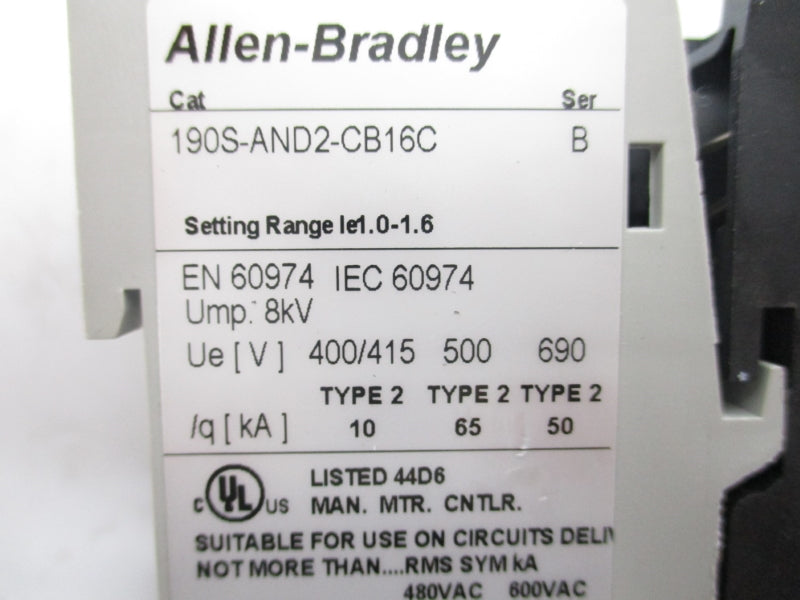 ALLEN BRADLEY 190S-AND2-CB16C SER. B 110-120V 0-1.6 NSNP