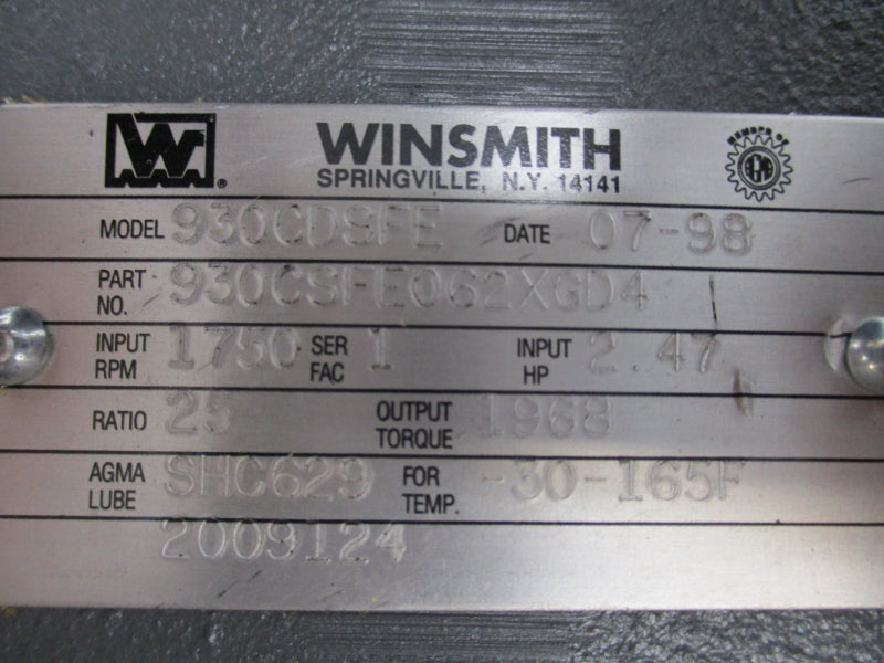 WINSMITH 930CSFE062XGD4 930CDSFE 2.47HP 1750RPM UNMP