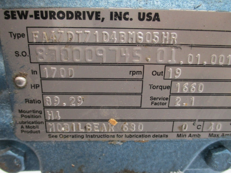 SEW-EURODRIVE FA47DT71D4BMG05HR UNMP