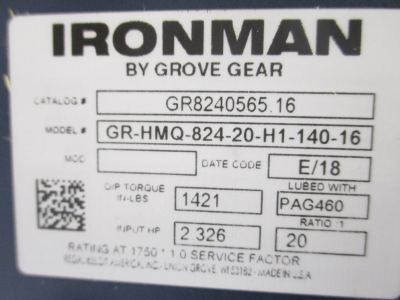 GROVE GEAR GR-HMQ-824-20-H1-140-16 GR8240565.16 NSMP