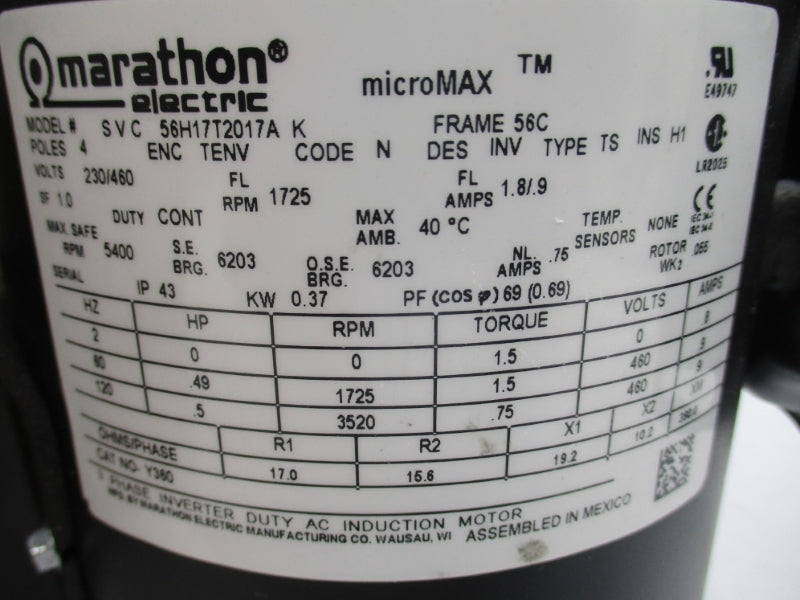 MARATHON 056H17T2017A Y360 230/460V .9/1.8A NSMP