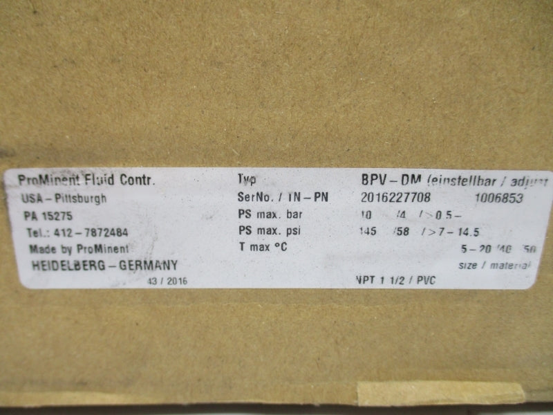 PROMINENT BPV-DM 1006853 10PSI 1 1/2" NSMP