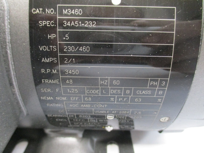 BALDOR M3460 SER. F 230/460V 1/2A NSMP