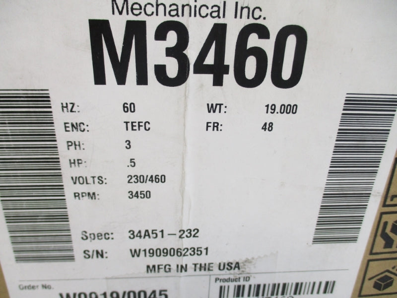 BALDOR M3460 SER. F 230/460V 1/2A NSMP