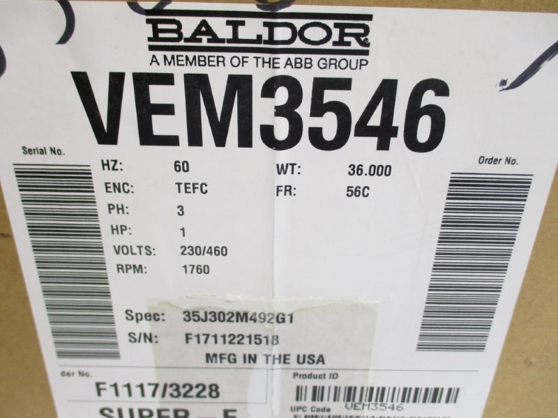 BALDOR VEM3546 230/460V 1.5/3A NSMP