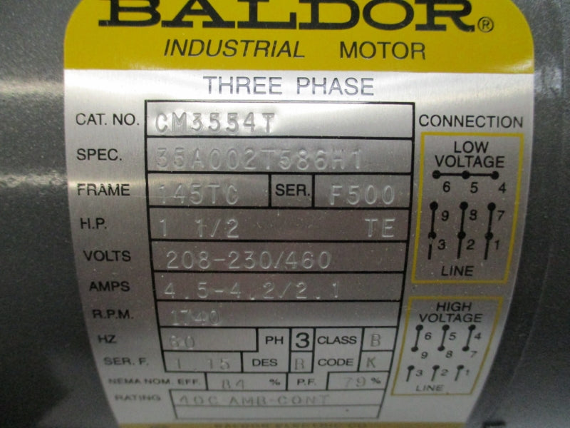 BALDOR CM3554T SER. F 208/460V 2.1/4.5-4.2A NSMP
