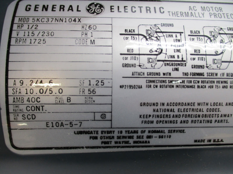 GENERAL ELECTRIC 5KC37NN104X 115/230V 4.6/9.2A NSNP