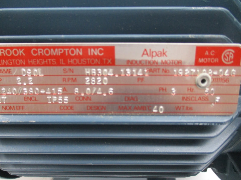 BROOK CROMPTON 1927108-04G 240/380V 4.6/8.0A (AS PICTURED) NSNP