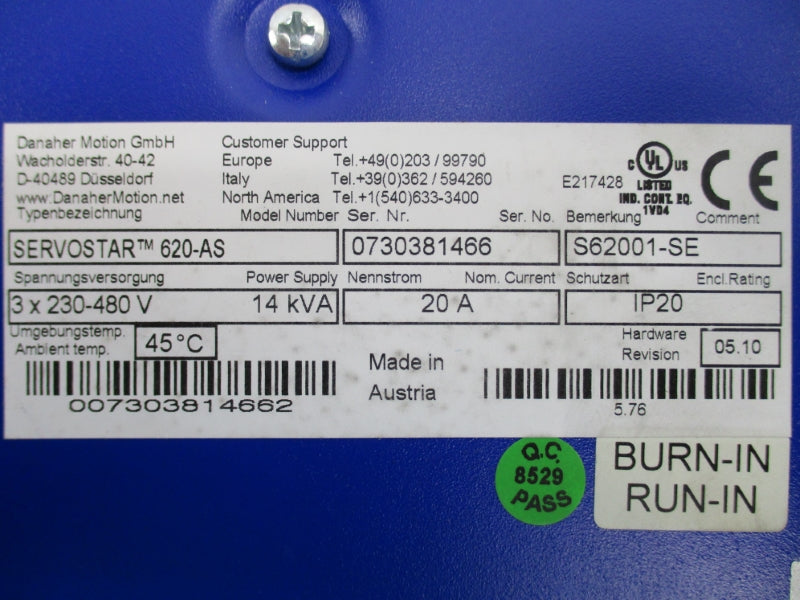 KOLLMORGEN SERVO STAR 620-AS 230-480V 20A NSNP