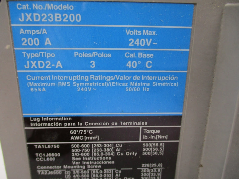 SIEMENS JXD23B200 240V 200A NSNP