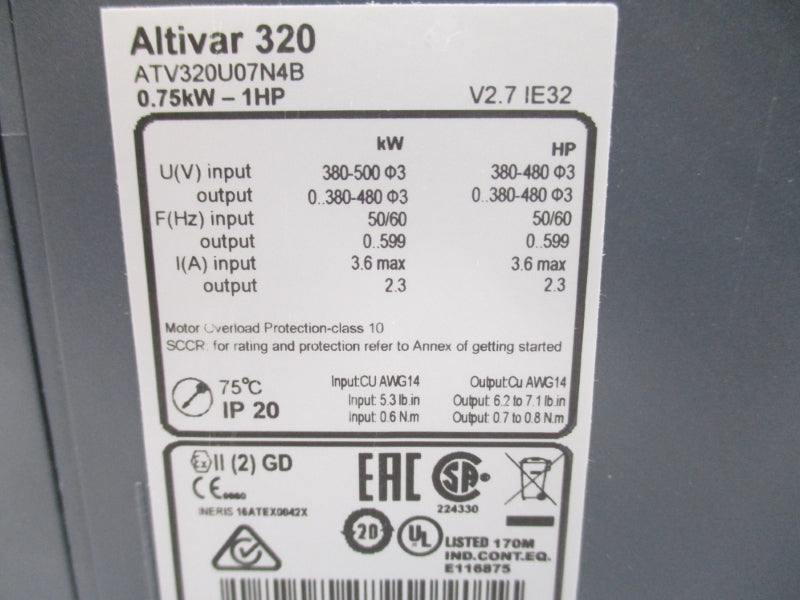 SCHNEIDER ELECTRIC ATV320U07N4B 380-500 2.3A NSNP