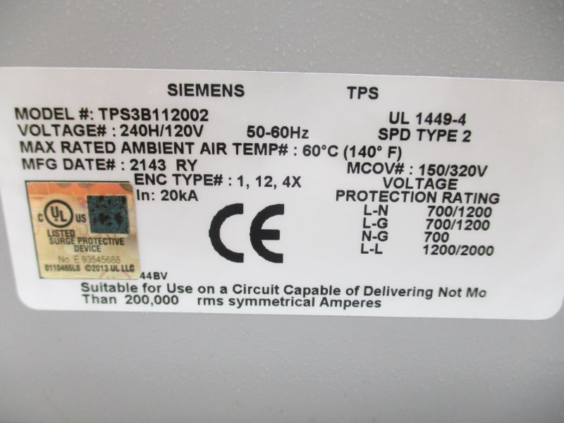 SIEMENS TPS3B112002 120V NSNP