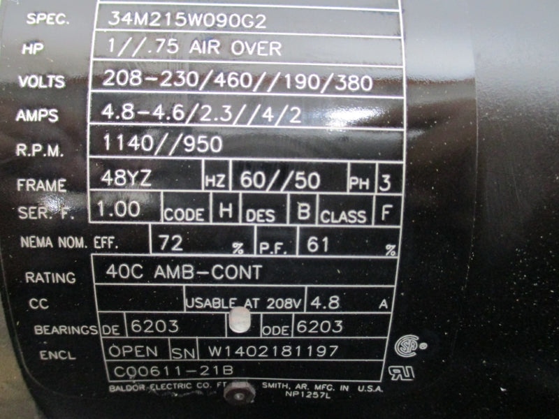 BALDOR C00611-21B 34M215W090G2 SER. F 208-230V NSMP