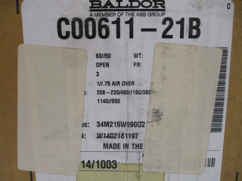 BALDOR C00611-21B 34M215W090G2 SER. F 208-230V NSMP