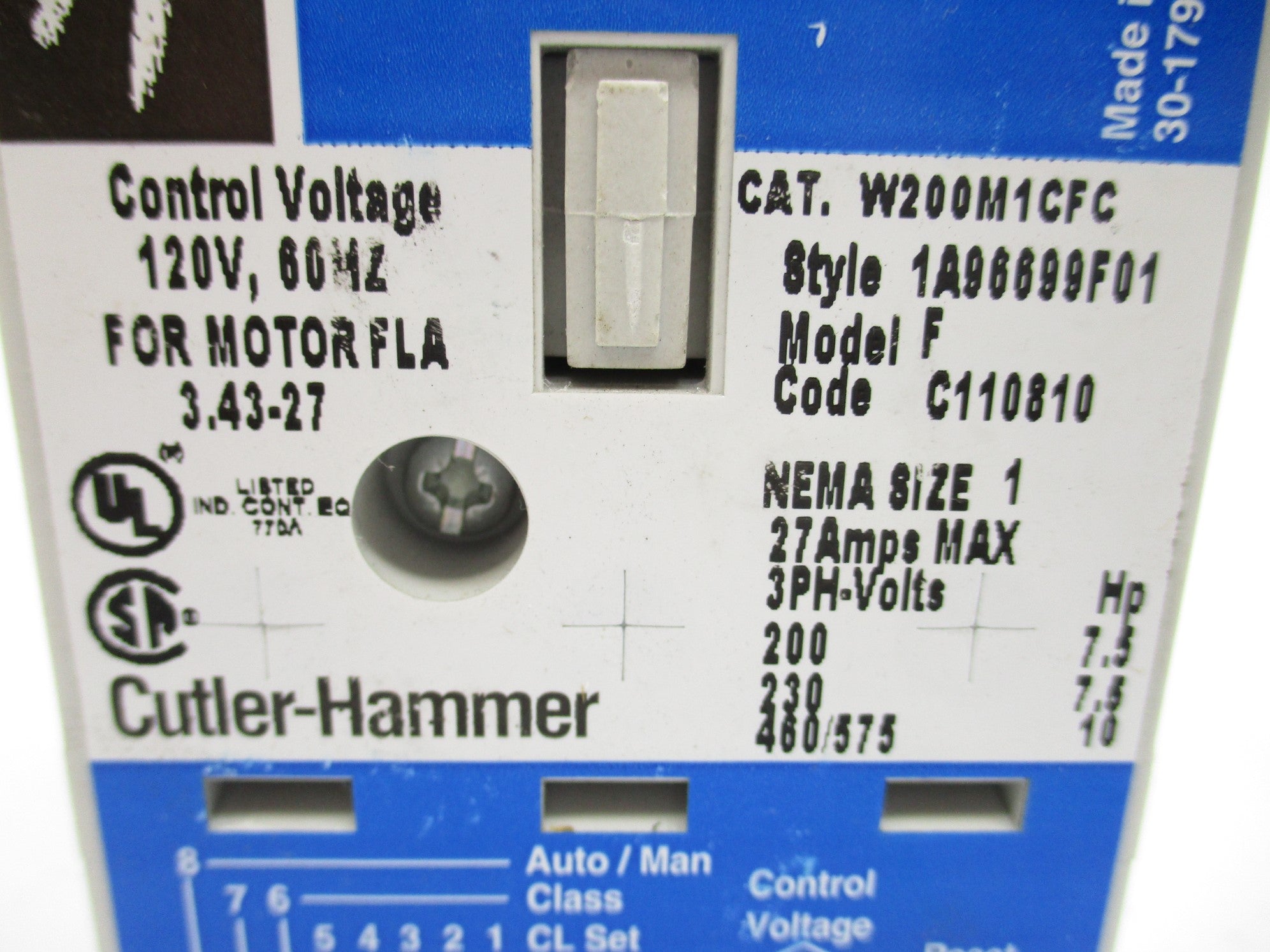 CUTLER HAMMER W200M1CFC 120V 27A NSMP