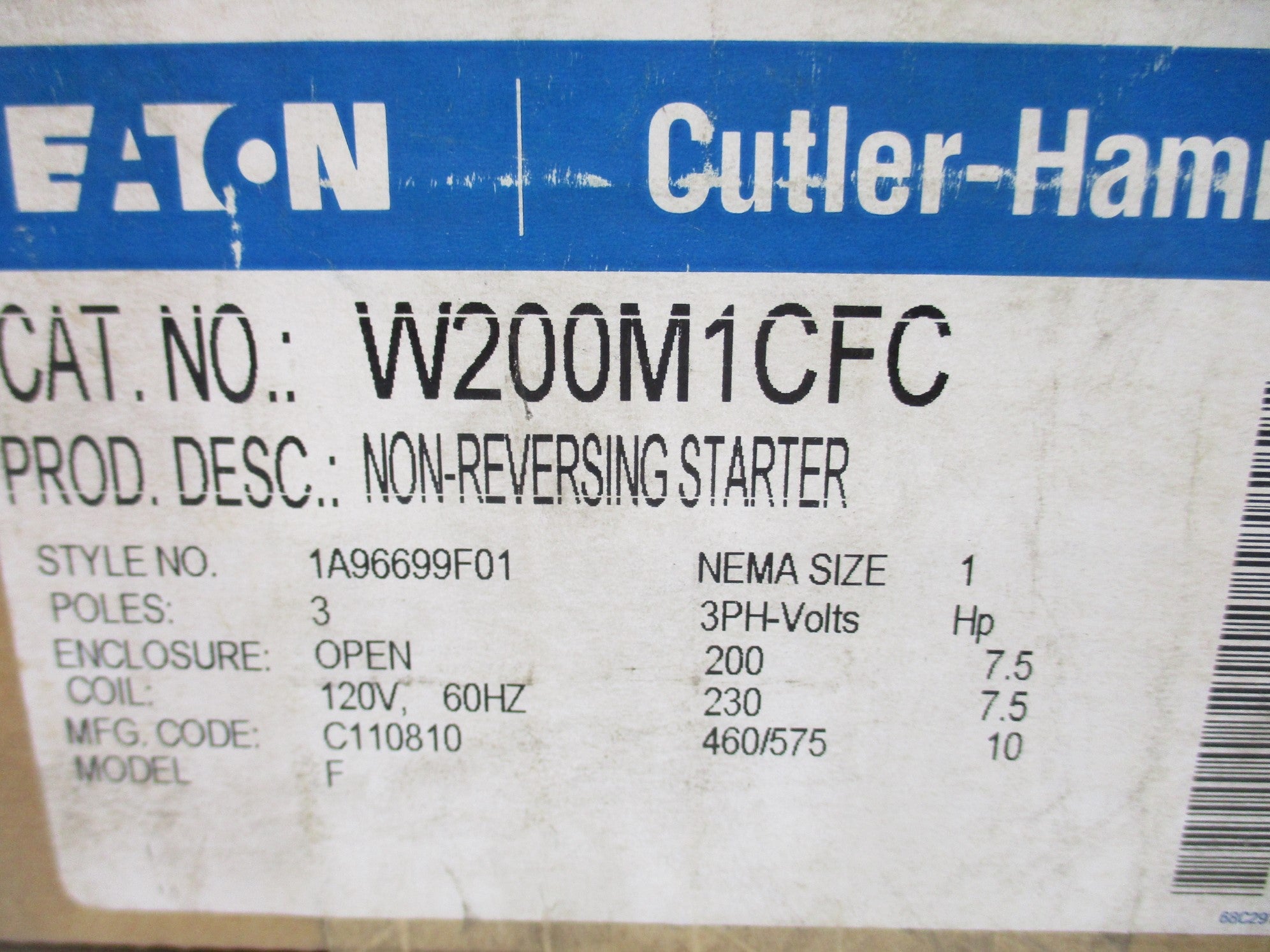 CUTLER HAMMER W200M1CFC 120V 27A NSMP