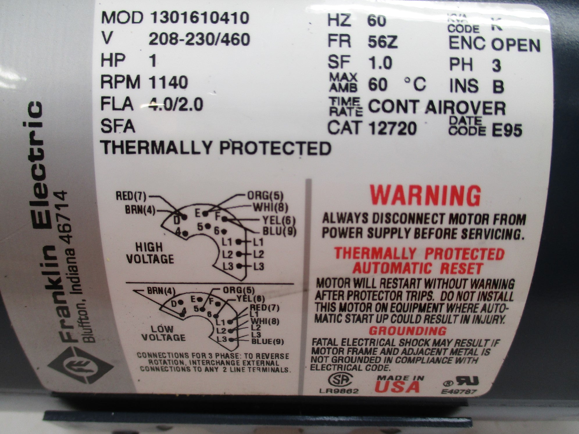 FRANKLIN ELECTRIC 12720 1301610410 208-230/460V NSMP