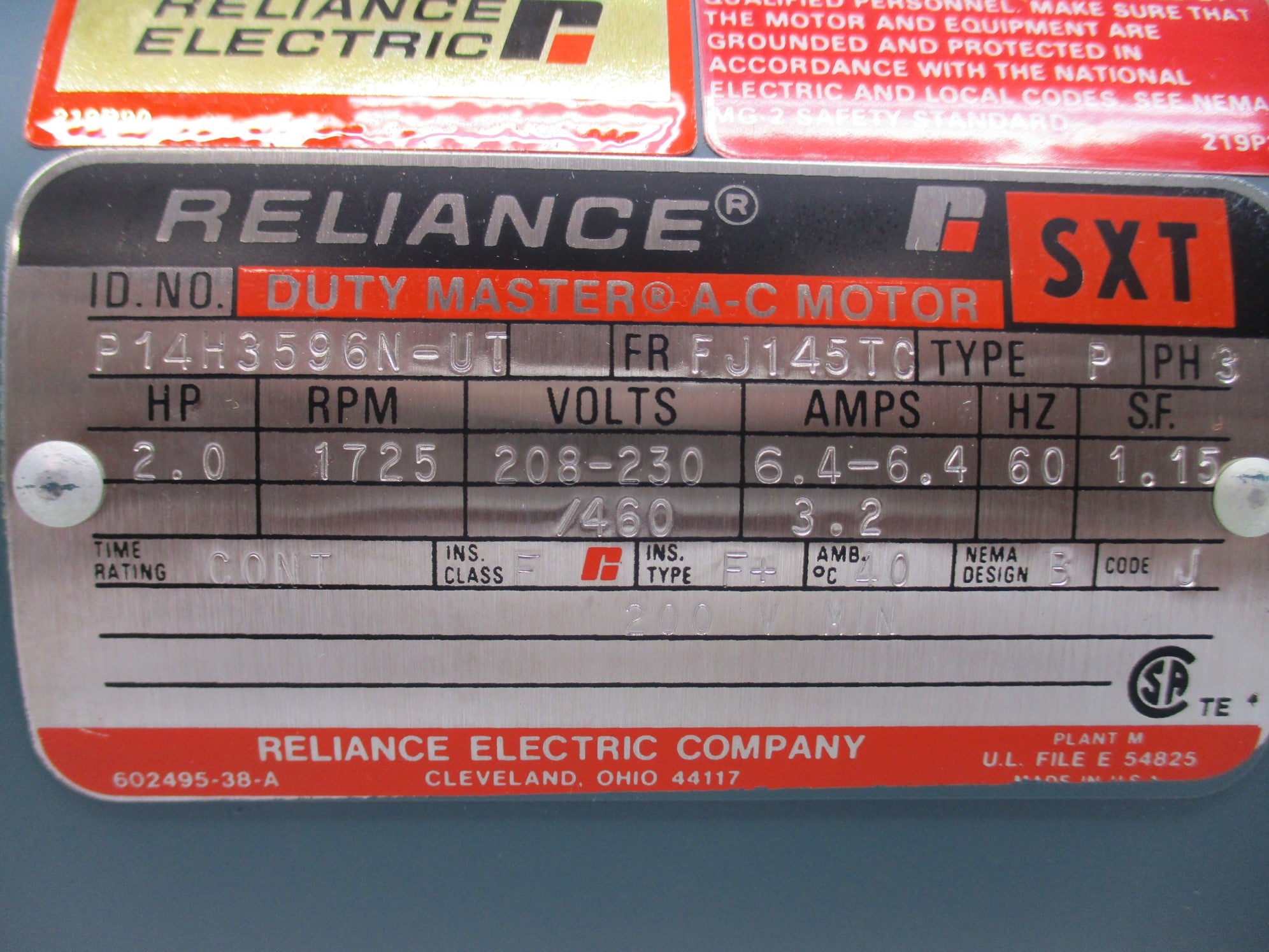 RELIANCE ELECTRIC P14H3596N-UT 208-230/460V NSMP