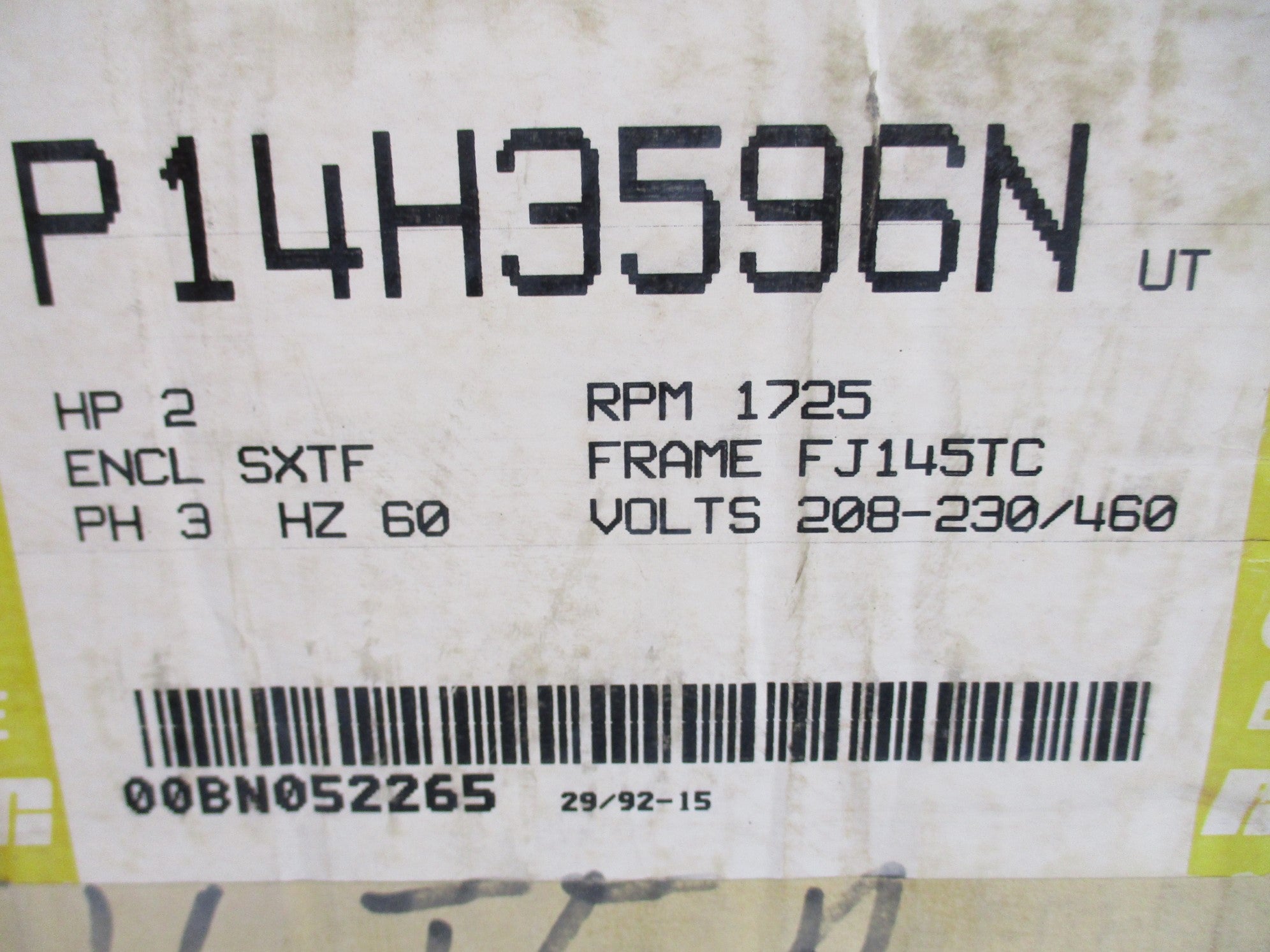 RELIANCE ELECTRIC P14H3596N-UT 208-230/460V NSMP