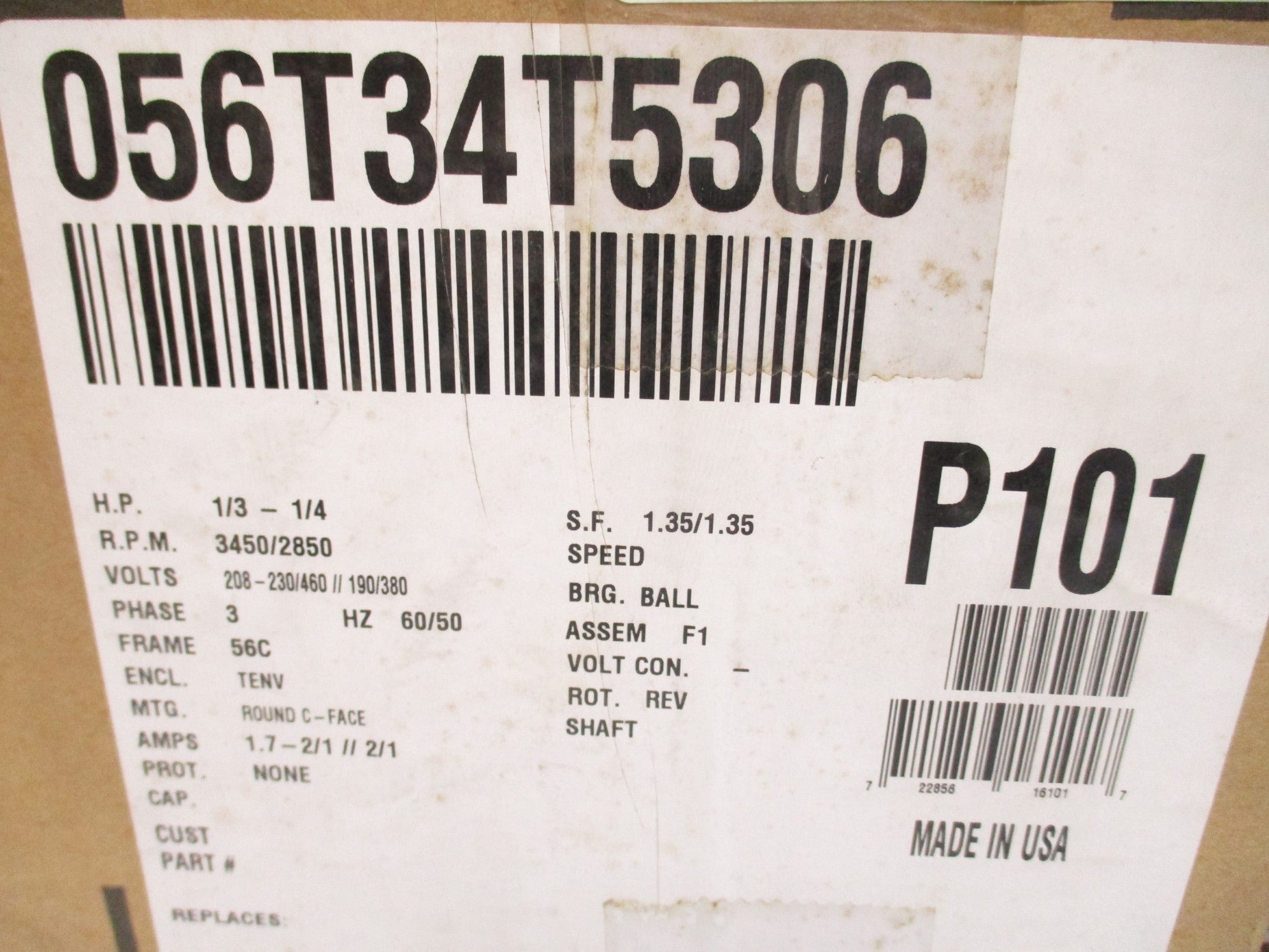 MARATHON ELECTRIC P101 56T34T5306EP 208-230/408V NSMP