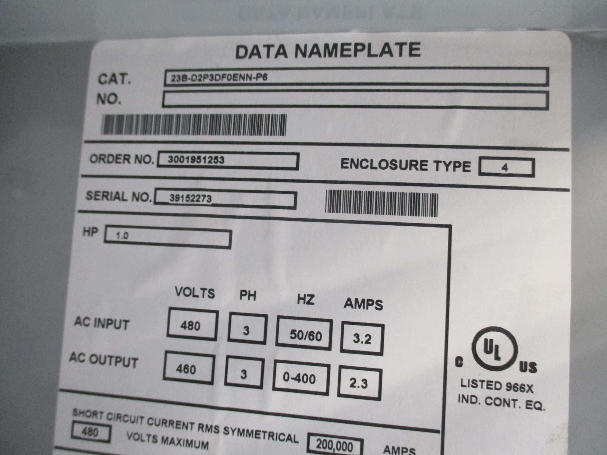 ALLEN BRADLEY 23B-D2P3DF0ENN-P6 480V 3.2A NSNP