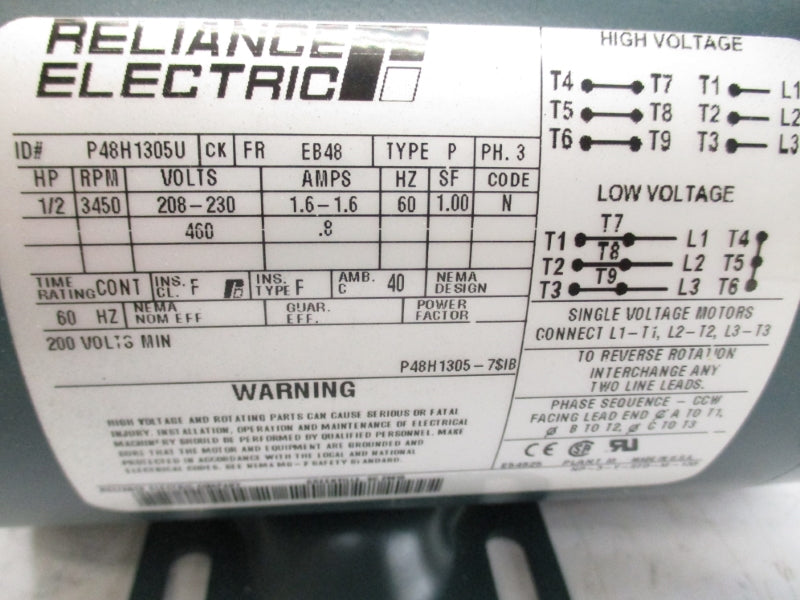 RELIANCE ELECTRIC P48H1305U 208-230V 1.6-1.6A NSMP