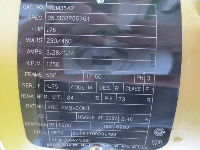 BALDOR VEM3542 SER. F 230/460V UNMP